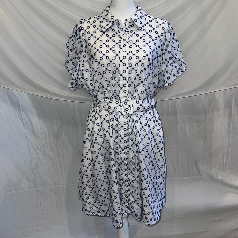 Alexis x Target Blue White Dot Embroidered Tulip Sleeve Belted Dress Size 1X